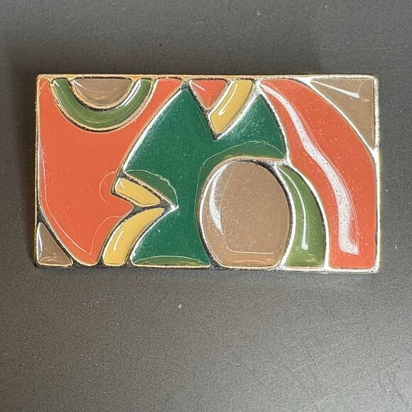 Vintage Ginnie Johansen Enamel Brooch Pink Green Yellow Abstract 1.75" - Picture 1 of 3
